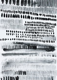 an abstract black and white painting with dots