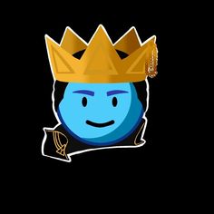 a blue ball wearing a gold crown on top of it's head with a black background