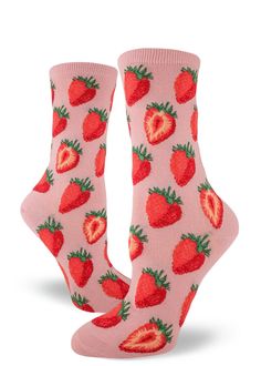 Strawberry Socks, Sock Lovers, Funky Socks, Stylish Socks, Women Crew Socks, Mens Crew Socks, Pink Socks, Moda Chic