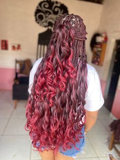 Unique Braiding Hairstyles, Burgundy French Curl Braids, Holiday Braids Black Women, Red Goddess Braids, French Curls Braids, French Curls, Teenage Hairstyles, Unique Braids