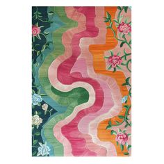 a colorful rug with flowers and leaves on it