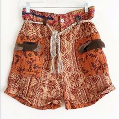 Free People Shorts Kanthi Orange Camo Quilted Patchwork Braided Belt New With Tags * Size: S Retail Price $148 * There Is A Line Through The Tag To Prevent Store Return Cotton 32" Around Waist 10.5" Rise 6" Inseam Camo Quilt, Quilted Patchwork, Orange Camo, Patchwork Shorts, Free People Shorts, Braided Belt, Upcycled Fashion, Cargo Shorts, Boho Fashion