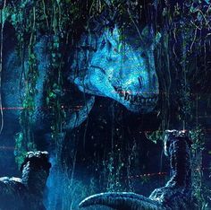 an image of dinosaurs in the jungle with plants on their heads and eyes looking at each other