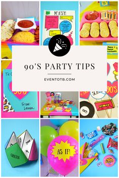 a collage of photos with the words 90's party tips