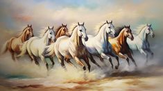 Seven Running Horses, Seven Horses Painting, Seven Horses, Horse Oil Painting, Painted Horses, Landscape Horizontal, Horse Wall Art, Running Horses, Horse Wall