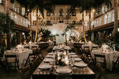 an indoor dining area with tables and chairs set up for a formal function at the california hotel