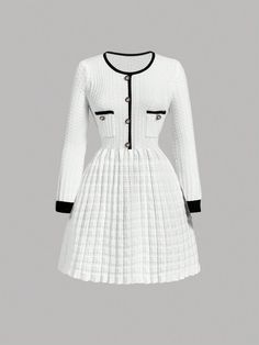 Women's Elegant Ribbon Patchwork  Decor Long Sleeve Dress,Going Out,Back To School,Fall Women Outfits,Halloween Dress,Frenchies Elegant,Work/Business,Old Money Style, Casual Women Dresses,Teacher Dress,Prom Dress Black and White Elegant  Wrist-Length Sleeve Knitwear Colorblock,Plain  Slight Stretch  Women Clothing, size features are:Bust: ,Length: ,Sleeve Length: Old Money Style Casual, Fall Women Outfits, Patchwork Decor, Teacher Dress, Teacher Dresses, Old Money Style, Long Sleeve Knit Sweaters, Sweater Dress Women, Out Back