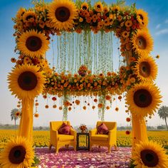 the sunflowers are on display at this outdoor ceremony