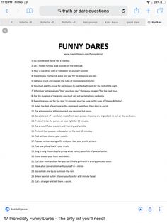 an image of funny dare questions on the page that appears to be written in english