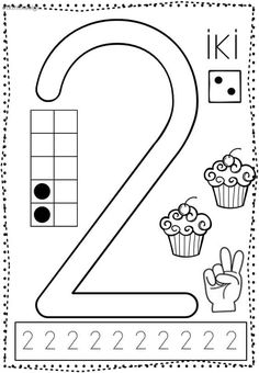 the number two is for cupcakes coloring page with numbers to print and color