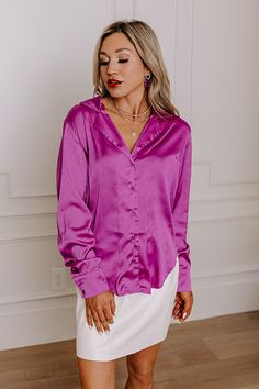 - You will love this luxe feeling pajama top! - A collared v-cut neckline - A button up front - Long sleeves with button closure cuffs - A relaxed silhouette that ends in a rounded hemline Secret Admirer, Satin Pajama, Satin Pajamas, V Cut, Pajama Top, V Cuts, Hip Length, Distressed Jeans, Leg Jeans