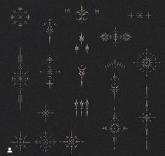 a bunch of different types of crosses on a black background in gold and silver colors