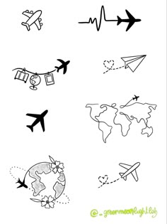 an airplane flying over the earth with different symbols