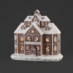 Shop For LED Lighted Gingerbread Mansion at Michelle's aDOORable Creations Gingerbread Mansion, Victorian Gingerbread House Template, Ginger Bread Mansion, Mansion Gingerbread House, Pottery Barn Gingerbread House, Gingerbread House Pottery Barn, Extravagant Gingerbread House, Gongerbread House Lights, Gingerbread House Template