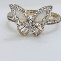 real 14k solid Yellow Gold Butterfly opal ring size 5 6 7 8 9 Cz | eBay Butterfly Wedding Ring, Butterfly Engagement Ring, Real Engagement Rings, Butterfly Wedding, Engagement Ring Shapes, Butterfly Ring, Butterfly Shape, Put A Ring On It, Gold Butterfly