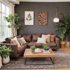 a living room filled with furniture and lots of plants