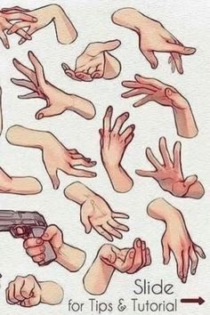 the hands and fingers are drawn in different positions, including one pointing at another hand