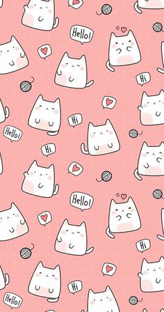 a pink background with cats and hearts on it