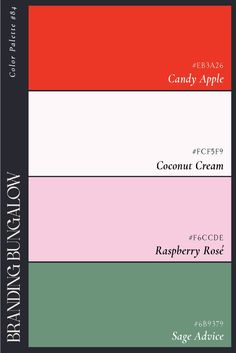 the candy apple coconut cream raspberry rose is shown in three different colors and font