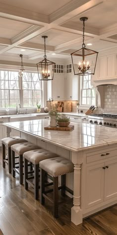 Kitchen Cabinet Hacks, Big Kitchen Island, Kitchen Islands With Seating, Islands With Seating, Kitchen Island Seating, Cabinet Hacks, Farmhouse Island, Island Seating, Hamptons Kitchen