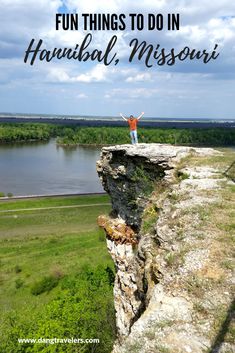 a man standing on top of a cliff with the words fun things to do in har