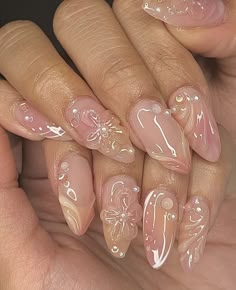 Jelly Nail Inspiration, Dreamy Nail Designs, Blooming Gel Almond Nails, Japanese Nail Trends, Gel X Pink Nails, Cool Nail Inspo 2024 Almond, Pastel Pink Aesthetic Nails, Liquid Gel Nails Designs, Gel X Nail Inspo Almond