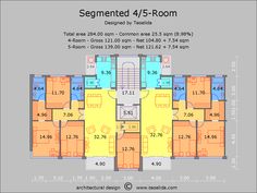 the floor plan for an apartment building with four floors and three levels, including two separate rooms