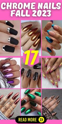 Nails 2023 Trends Metallic, September Nail Ideas Chrome, Nail Designs Trending Now 2023 Long, September Chrome Nails, Nail Designs 2023 Fall, Fall Skittle Nails 2023, Fall Nail Chrome, Nails 2023 Trends Chrome, Fall Nail Colors With Chrome