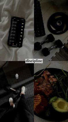 a collage of photos with food and remote controls