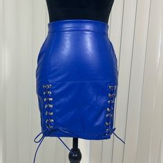 Nwot - Never Worn. No Tags. Faux Leather Lace Up Corset Mini Skirt Bodycon High Waist Cobalt Blue Size Small Zip Up Closure Felt Lined Adjustable Corset Detail Measurements (Flat): Waist 12.5” Length 16” Corset Mini Skirt, Skirt Bodycon, Lace Up Corset, Leather Lace, Leather And Lace, Cobalt Blue, Cobalt, Mini Skirt, Zip Ups