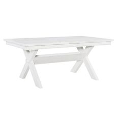 a white wooden table with two cross legs