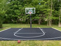 outdoor custom half court Backyard Basketball Court, Diy Basketball, Backyard Goals, Basketball Court Flooring