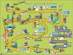 the road map of labor is shown in this illustration, with people standing around it