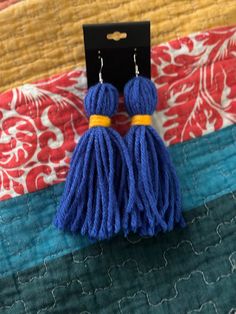 can personalized to any colors you would like!! Trendy Blue Fringe Jewelry, Adjustable Tassel Earrings For Gifts, Blue Fringe Earrings As Gift, Trendy Blue Fringe Earrings, Blue Fringe Earrings For Gift, Trendy Blue Tassel Earrings With Fringe, Trendy Adjustable Tassel Earrings, Tassel Earing, Tassel Drop Earrings