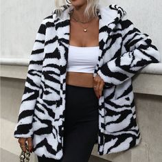 Hooded Zebra Coat Color Black Zebra Coat, Teddy Jacket, Teddy Coat, Print Jacket, Ladies Boutique, Zebra Print, Stripes Pattern