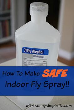 a bottle of alcohol with the words how to make safe indoor fly spray on it