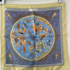 Beautiful Vintage 100% Authentic Hermes 17" Scarf. World -Yellow, Blue, Orange, Green. Perfect For Fall. No Box. Mint Condition Hermes Accessories, Blue Green Orange, Vintage Hermes, Green And Orange, Yellow Blue, Silk Scarf, Blue Orange, Mint Condition, Blue Green