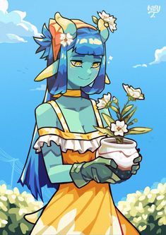 an anime character holding a flower in her hand