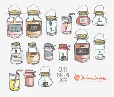 a bunch of jars that have different types of juice in them and the words, cute mason jars