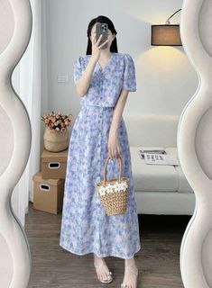 One Set Korean Style, Simple Frocks, Traditional Blouse Designs, Sunday Dress, Office Dresses For Women, Fancy Dresses Long, Diy Fashion Clothing