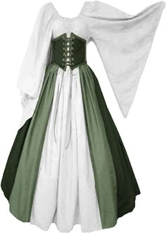 a white and green dress with long sleeves