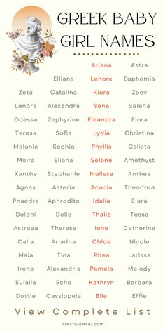 Experience Greek beauty with these beautiful Greek baby girl names! Myth, history and culture all gave these names a long history of beauty and power. Choose a name for your baby goddess today. 🇬🇷🌸 #GreekBabyNames #BabyGirlNames #MythologyNames #ElegantBabyNames Goddess Names Ideas, Girl Names For Book Characters, English Names With Meaning, Greek Girl Names And Meanings, Old Greek Names, Pretty Greek Names, Roman Girl Names, Names Meaning Beauty