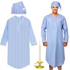 PRICES MAY VARY. Comfort and Material: our Halloween pajama set is made from the finest polyester cotton and metal materials; The men's sleep shirt is thoughtfully designed with fully snapped buttons at the back for comfort and an adjustable elastic band on the sleeping hat for secure hold, promising fitting and coziness Vintage Design: our mens nightgown and cap set elegantly crafted vintagestripped patterns; The pajamas feature stripes paired with a hat with a tassel ball, while the golden can Mens Nightgown, Beige Candle, Honk Shoo, Mens Evening Wear, Mens Nightshirts, Men's Nightgown, Beige Candles, Golden Candle, Sleeping Gown