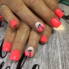 Beach Theme Nails Designs Summer, Aruba Vacation Nails, Summer Beach Nail Designs Hawaii, Beach Theme Nails Designs, Palm Tree Toenails, Beach Theme Nails, Vacation Nails Beach Simple Palm Tree, Beach Nails Vacation Ocean, Coral Nails With Palm Tree Design