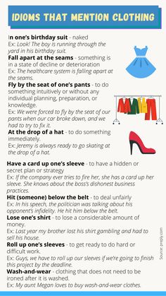 an info sheet describing the different types of clothes and how to use them for clothing