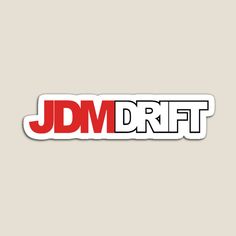 the j d m drift logo sticker is shown on a white background with red lettering