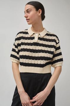 Polo Knit, Knitwear Trends, Exaggerated Sleeves, Feminine Top, No 6, Denim Shop, Hat Hairstyles, Everyday Look