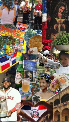 a collage of pictures with people and food in the middle one is holding a beer