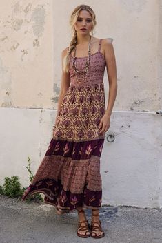 Château Quilted Strappy Maxi Dress Sunset Soiree, Boho Whimsical, Dream Fashion, Date Night Dress, Spell Designs, Strappy Maxi Dress, Ideal Wardrobe, Denim Outerwear, Chunky Sandals