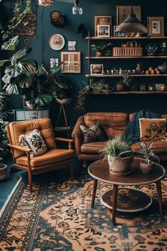 a living room filled with furniture and lots of plants